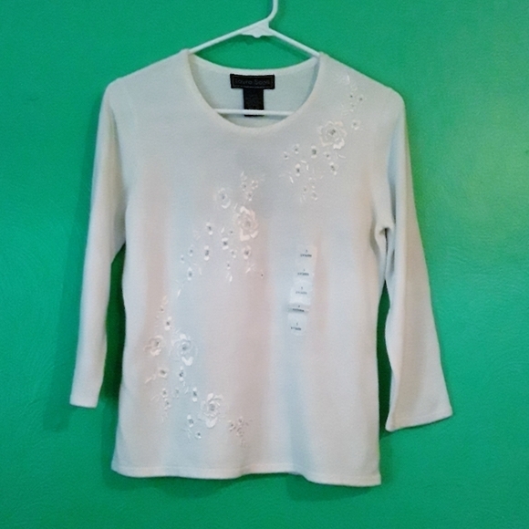 Laura Scott White Embroidered Sweater - Picture 1 of 7